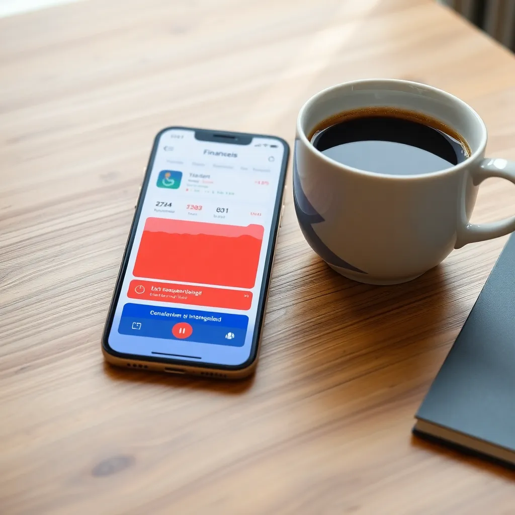 Smartphone met financiële apps op het scherm