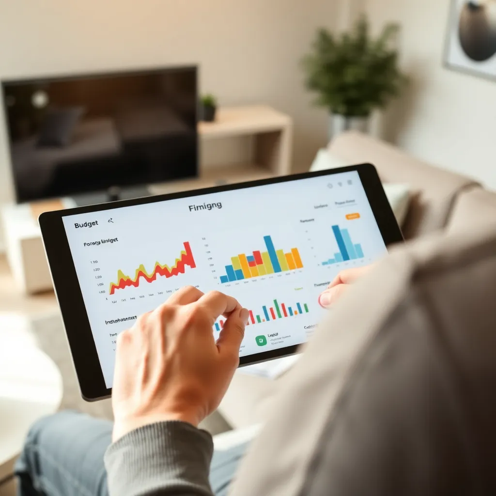 Jonge professional die pensioenplan bekijkt op tablet