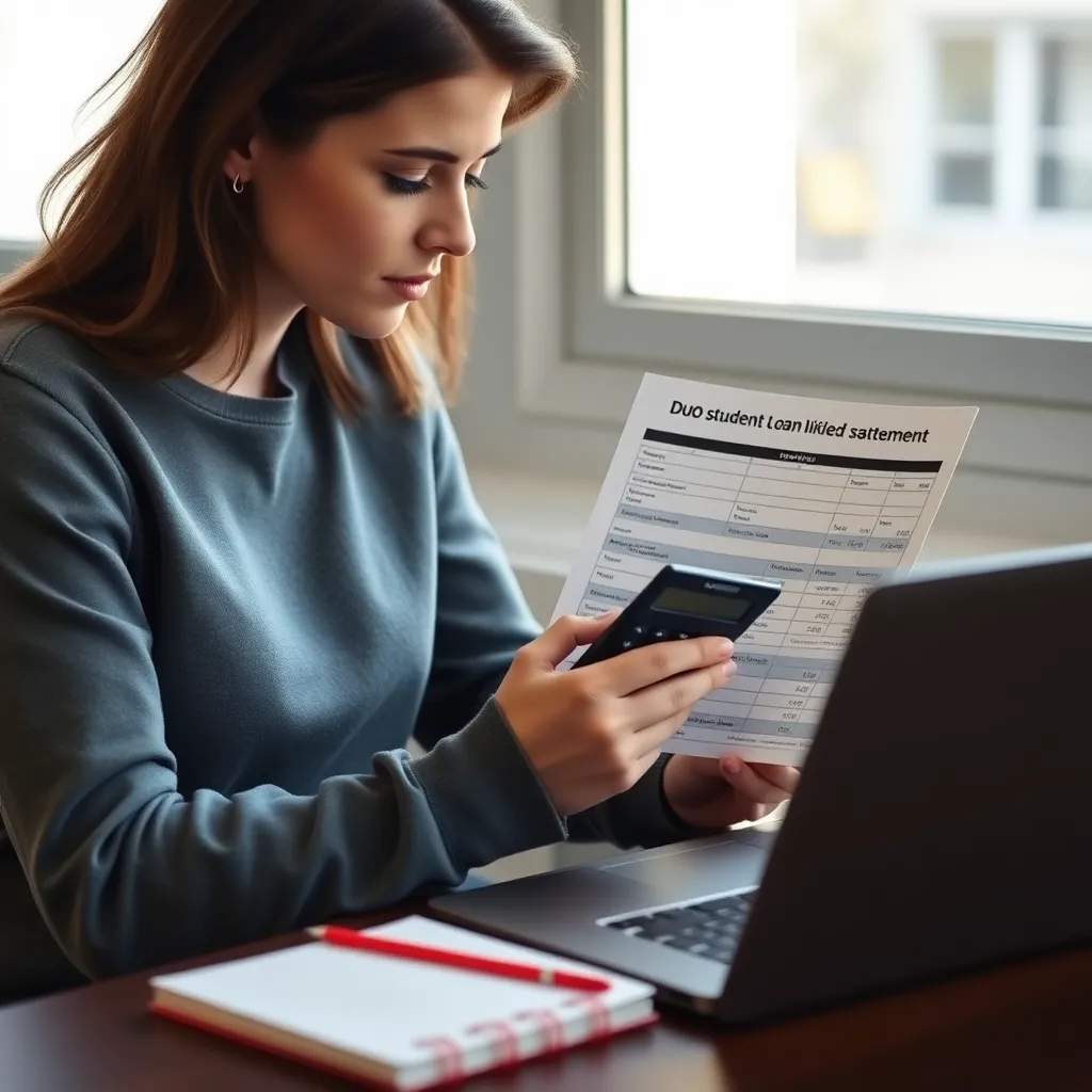 Persoon die DUO-brief bekijkt met rekenmachine