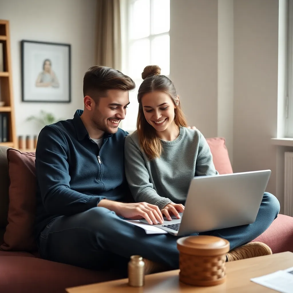 Jong stel dat samen hun financiën plant op een laptop