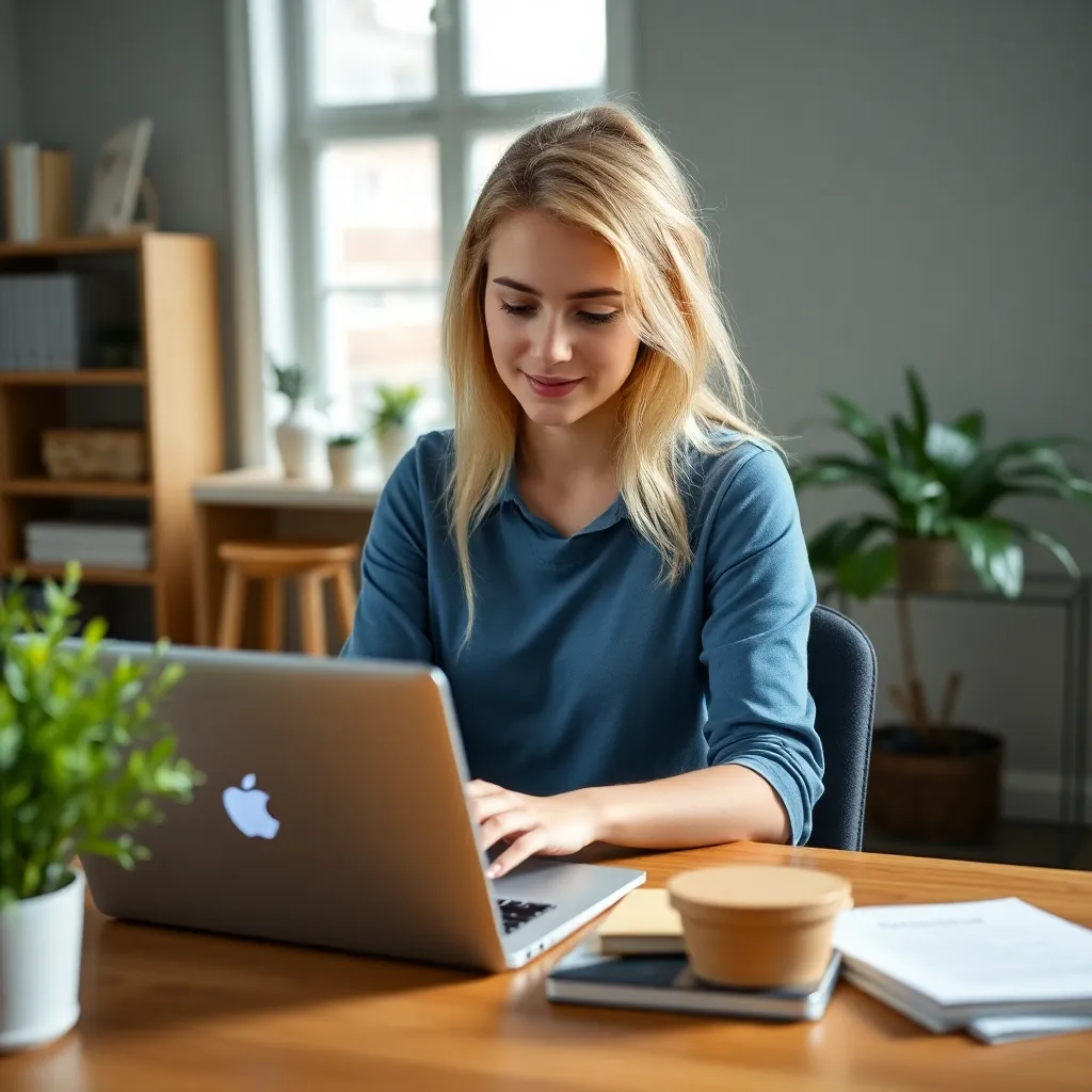 Jonge vrouw die haar studieschuld beheert op laptop